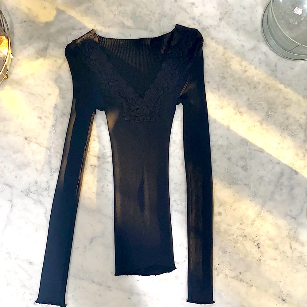 BCBG Ribbed Sexy Black Top